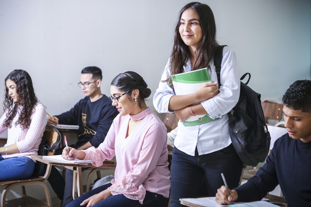 A mixed group of students studying together.